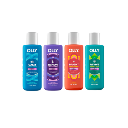 OLLY Body Wash Mixed Pack 4 Count, Calm, Renew, Bright, Revive