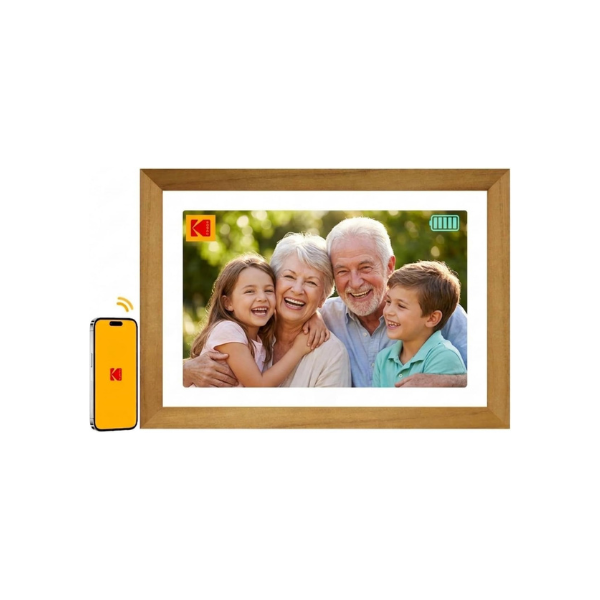 KODAK 10.1" WiFi Digital Picture Frame, Rechargeable Battery, Solid Wood