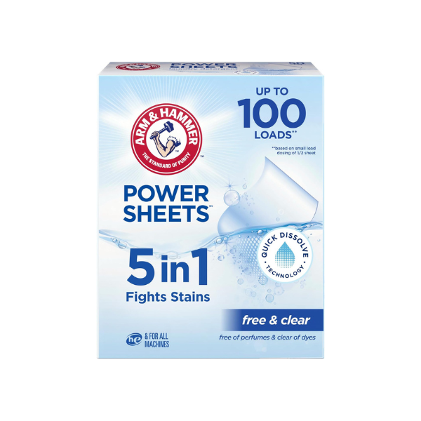 ARM & HAMMER 5in1 Power Sheets Laundry Detergent, Free & Clear, 50 Count