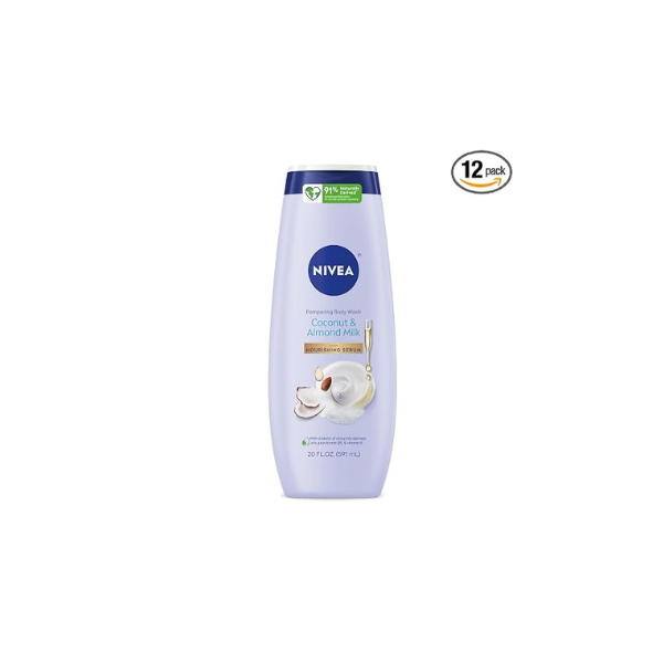 NIVEA Pampering Coconut and Almond Milk Body Wash, 20 Fl Oz (Pack of 12)