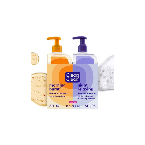 Clean & Clear Day and Night Acne Face Wash, Oil-Free, 8 fl oz (2 Pack)
