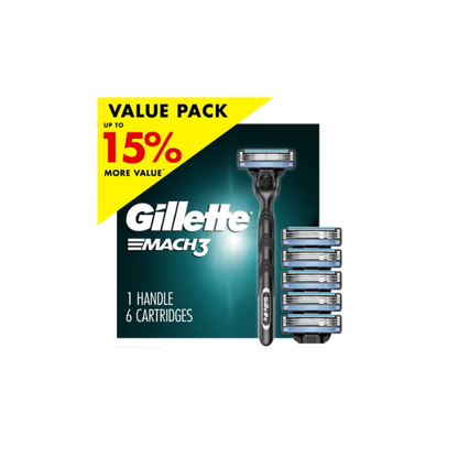 Gillette Mach3 Manual Razor, 1 Handle and 6 Blade Refills, Silver