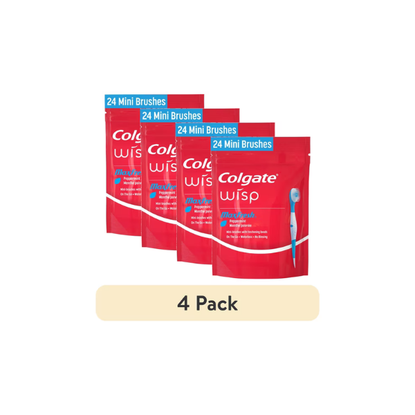 (4 pack) Colgate Max Fresh Wisp Disposable Travel Toothbrushes, Mini Toothbrush, Peppermint, 24 Count