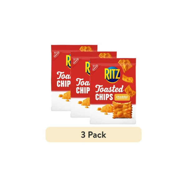 (3 pack) RITZ Toasted Chips Cheddar Crackers, Party Snacks, 8.1 oz