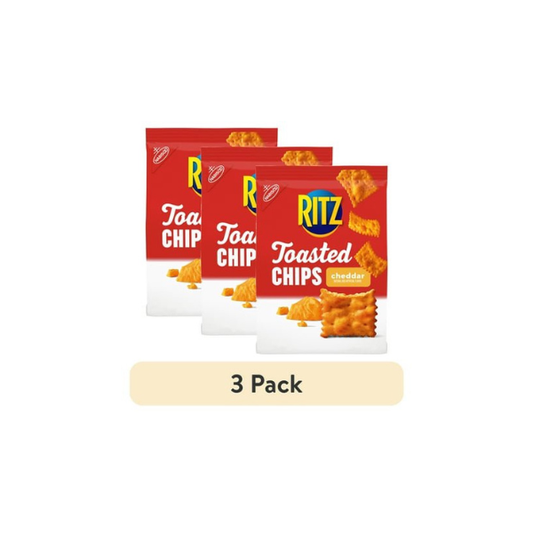 (3 pack) RITZ Toasted Chips Cheddar Crackers, Party Snacks, 8.1 oz