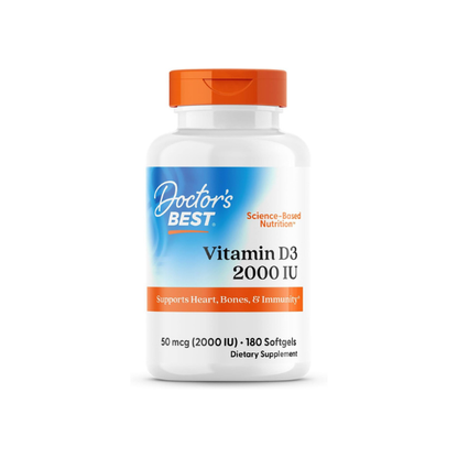 Doctor's Best Vitamin D3 2000 IU Softgels, for Men & Women, 180 Softgels
