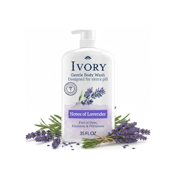 Ivory Body Wash, Designed for the Whole Family, Gentle Formula, Free of Dyes Heavy Perfumes Parabens Phthalates & Silicones, Lavender Scent, 35 oz