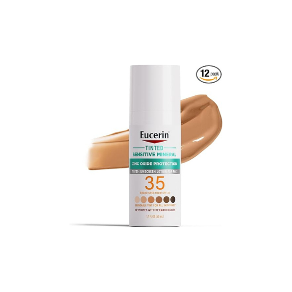 Eucerin Tinted Sensitive Mineral Face Sunscreen Lotion, SPF 35, 1.7 Fl Oz (Pack of 12)