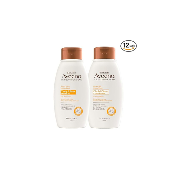 Aveeno Apple Cider Vinegar Shampoo + Conditioner Set, Hair Care Bundle for Balance & High Shine, Daily Clarifying & Soothing Scalp Shampoo & Conditioner for Oily & Dull Hair, 12 Fl Oz (Pack of 12)