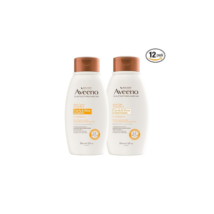 Aveeno Apple Cider Vinegar Shampoo + Conditioner Set, Hair Care Bundle for Balance & High Shine, Daily Clarifying & Soothing Scalp Shampoo & Conditioner for Oily & Dull Hair, 12 Fl Oz (Pack of 12)