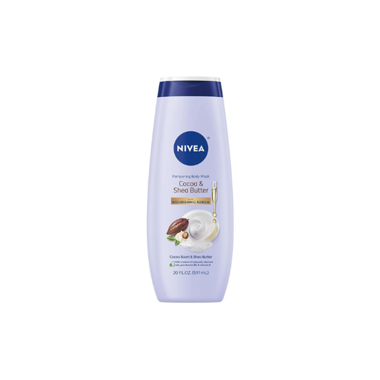 NIVEA Pampering Cocoa and Shea Butter Body Wash, Nourishing Serum, 20 FL OZ