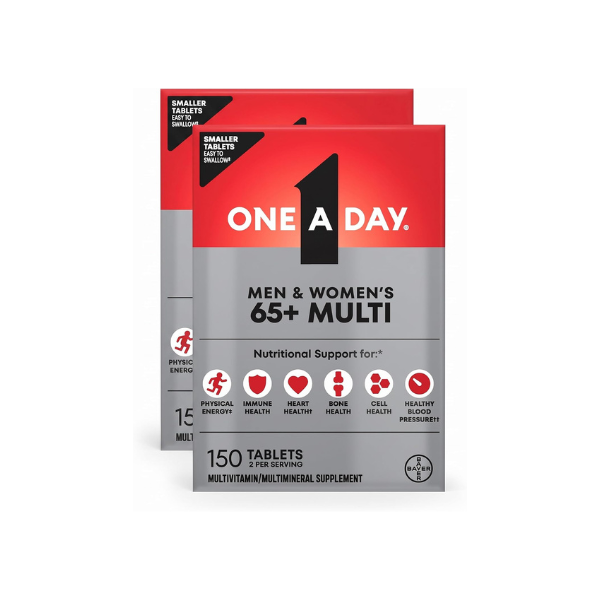 ONE A DAY Proactive 65+, Mens & Womens Multivitamin, Supplement with Vitamin A, C, D, and Zinc to Support Bone Health & Cell Health, Calcium, Folic Acid, Tablet 150 Count (Pack of 2)