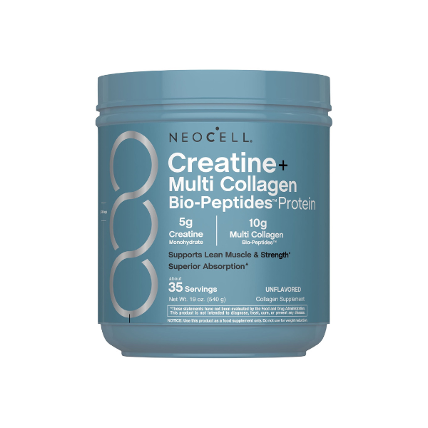 NeoCell Creatine + Multi Collagen Bio-Peptides Protein Unflavored Powder, 19 oz (540 g)