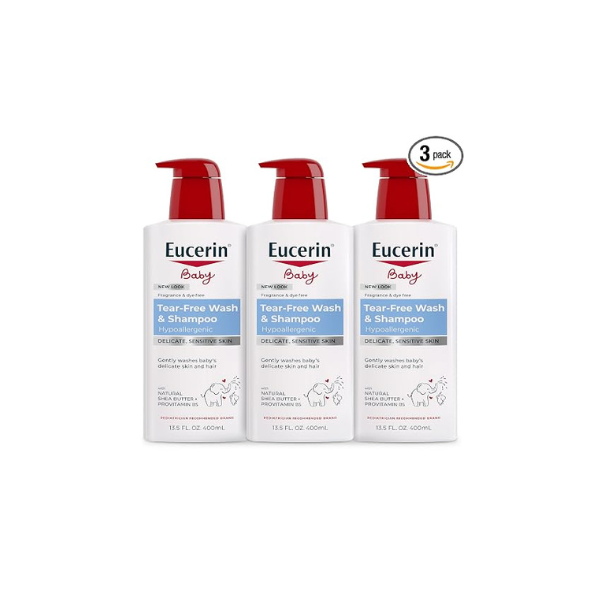 Eucerin Baby Unscented Baby Shampoo and Body Wash, Hypoallergenic, Tear Free Shampoo and Wash with Pro-Vitamin B5 and Shea Butter, 13.5 Fl Oz Bottle 3 pack