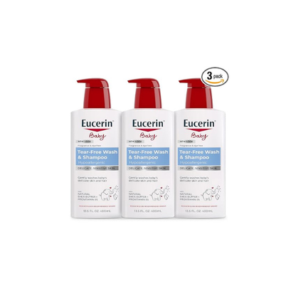 Eucerin Baby Unscented Baby Shampoo and Body Wash, Hypoallergenic, Tear Free Shampoo and Wash with Pro-Vitamin B5 and Shea Butter, 13.5 Fl Oz Bottle 3 pack