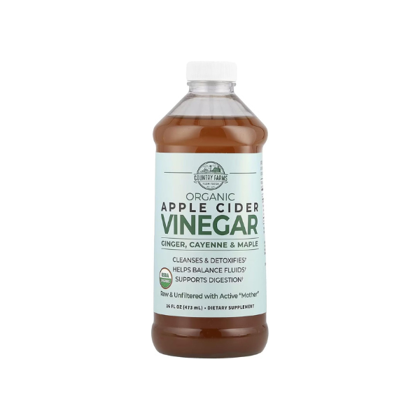 Country Farms Organic Apple Cider Vinegar Tonic, Cleanses and Detoxifies, Helps Balance Fluids, Supports Digestion, With The “Mother”, Ginger Cayenne & Maple, 16 Fl. Oz.