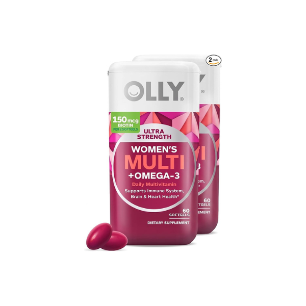 OLLY Ultra Women's Multi Softgels,Overall Health and Immune Support,Omega-3s,Iron,Vitamins A,D,C,E,B12,Daily Multivitamin,30 Day Supply -,60 Count (Pack of 2)