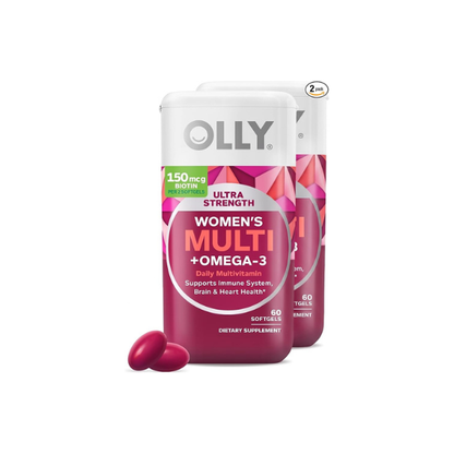 OLLY Ultra Women's Multi Softgels,Overall Health and Immune Support,Omega-3s,Iron,Vitamins A,D,C,E,B12,Daily Multivitamin,30 Day Supply -,60 Count (Pack of 2)