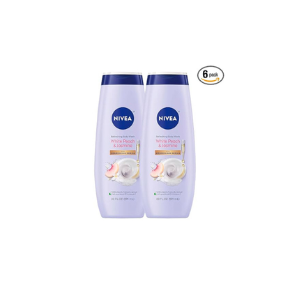 NIVEA Refreshing White Peach and Jasmine Body Wash with Nourishing Serum,Scented Body Wash for Women,Enriched with Provitamin B5 and Vitamin E,20 Fl Oz Bottle,(Pack of 6)