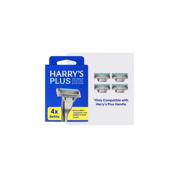 Harry's Plus Men's Razor Blade Refill Cartridges, 4 Count