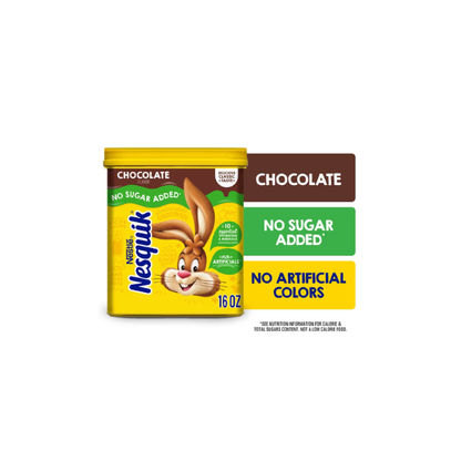 Nestle Nesquik No Sugar Added Chocolate Instant Stir In Powder Mix, 16 oz Canister, 41 Servings