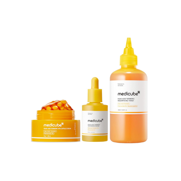 medicube Kojic Acid Turmeric Skin Clarity Set: Smoothing Toner, Clarifying & Balancing Capsule Serum and Capsule Cream for Radiant, Balanced & Smooth-Looking Skin | Korean Skincare, Gifts for Women