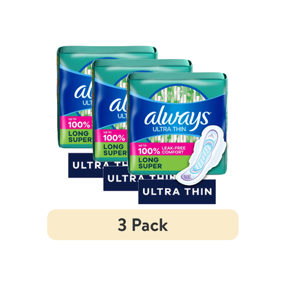 (3 pack) Always Ultra Thin Pads with Wings, Size 2, Long Super Absorbency, 58 Count