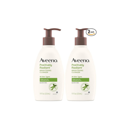Aveeno Positively Radiant Brightening Facial Cleanser with Moisture Rich Soy Extract, Helps Even Skin Tone & Texture While Gently Lifting Away Dirt, Oil & Makeup, Sulfate-Free, 11 fl. oz (Pack of 2)