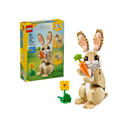 LEGO Creator 3 in 1 Cute Bunny 31162 | Building Toy, Girls & Boys, Ages 8+, Choose Your Build W/ 3 Options, 326 pcs, Display in Bedroom or Bookshelf, Gift Idea