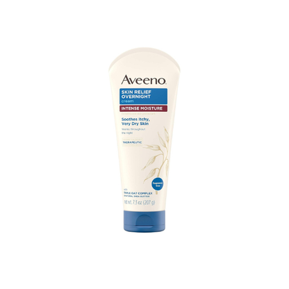 Aveeno Skin Relief Overnight Intense Moisture Cream with Triple Oat Complex & Natural Shea Butter, Therapeutic Dimethicone Skin Protectant for Dry Itchy Skin Relief, Fragrance- & Steroid-Free, 7.3 oz