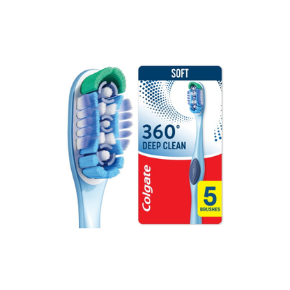 Colgate 360 Deep Clean Toothbrush Pack, Soft Adult Toothbrushes, 5 Pack