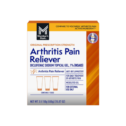 Member's Mark Arthritis Pain Reliever Topical Gel 1% NSAID, 150 mg Diclofenac Sodium, 3 pk.