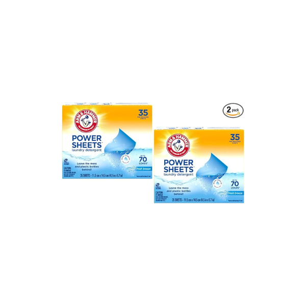 Arm & Hammer Laundry Detergent Power Sheets,Fresh Breeze, up to 140 Loads, 35 Ct (Pack of 2)