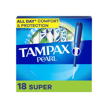 Tampax Pearl Tampons Super Absorbency, With Leakguard Braid, Unscented, 18 Count