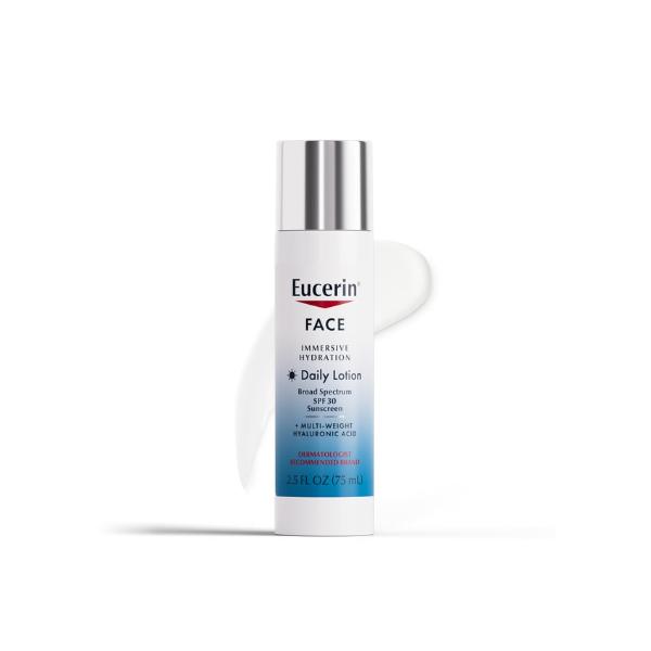 Eucerin Face Immersive Hydration Daily Face Lotion Broad Spectrum SPF 30 Sunscreen, Daily Moisturizer with Hyaluronic Acid Smooths Fine Lines and Wrinkles, 2.5 Fl Oz Bottle