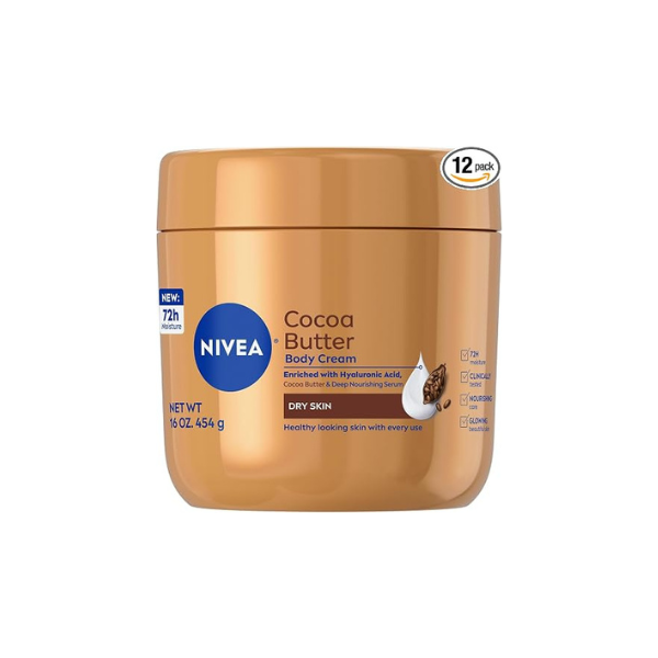 NIVEA Cocoa Butter Body Cream with Deep Nourishing Serum, Cocoa Butter Cream for Dry Skin, 16 Ounce Jar (Pack of 12)