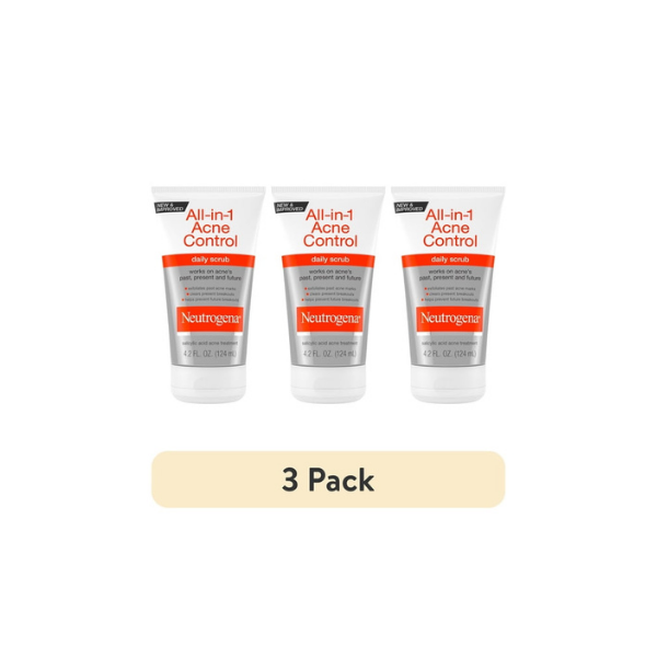 (3 pack) Neutrogena All-in-1 Acne Face Wash & Exfoliating Face Scrub, Salicylic Acid Cleanser, 4.2 fl oz