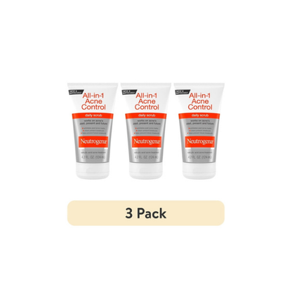(3 pack) Neutrogena All-in-1 Acne Face Wash & Exfoliating Face Scrub, Salicylic Acid Cleanser, 4.2 fl oz