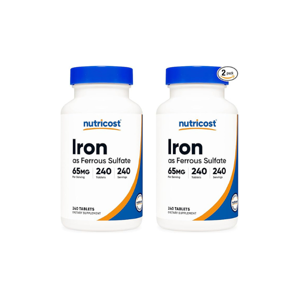 Nutricost Iron (As Ferrous Sulfate) 65mg, 240 Tablets - Non-GMO, Gluten Free (Pack of 2)