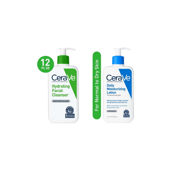 eraVe Hydrating Facial Cleanser and Daily Moisturizing Lotion Bundle, Normal to Dry Skin