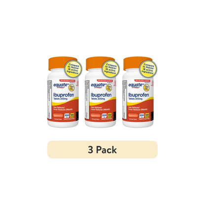 (3 pack) Equate Ibuprofen Pain Reliever and Fever Reducer Tablets, 200 mg, 100 Count