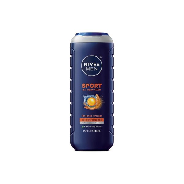 NIVEA MEN Sport 3-in-1 Body Wash, Tangerine and Pepper, 16.9 FL OZ