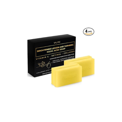VALITIC Brightening Lemon Turmeric Kojic Acid Soap for Dark Spots, 4 Pack