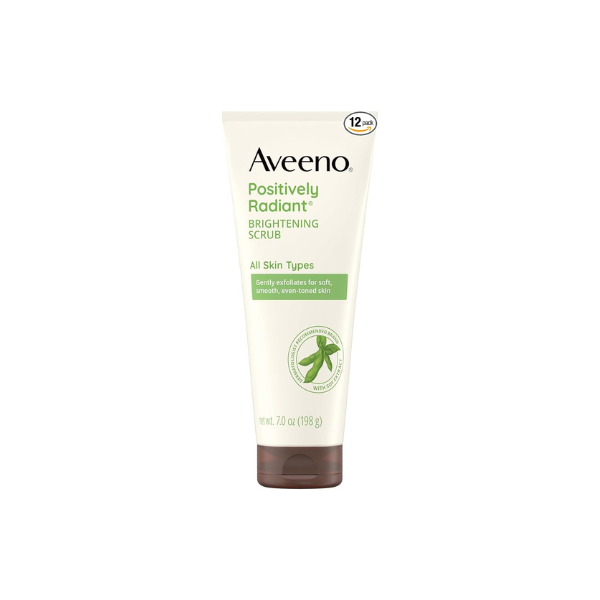 Aveeno Positively Radiant Skin Brightening Daily Facial Scrub with Moisture-Rich Soy Extract, Gently Exfoliates & Cleanses for Soft, Smooth, More Even-Toned Skin, Hypoallergenic, 7 Fl Oz (Pack of 12)