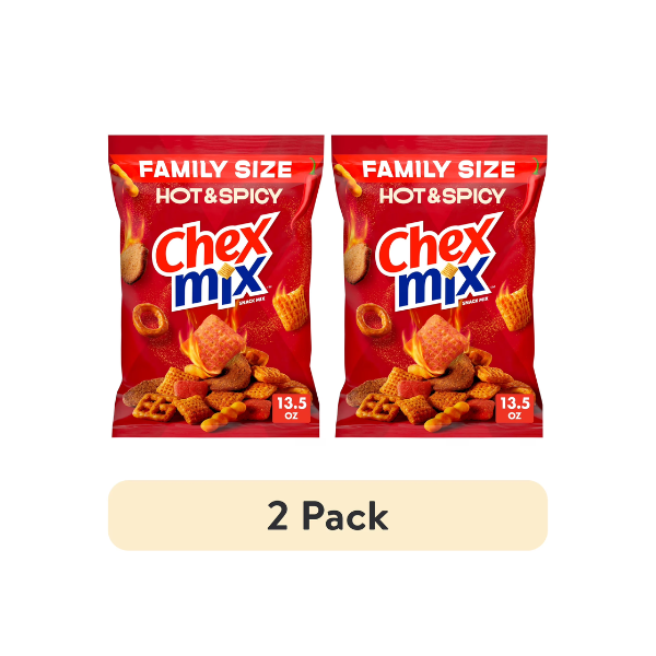 (2 pack) Chex Mix Hot and Spicy Snack Mix, Savory Snack Bag, Family Size, 13.5 oz