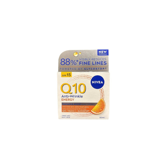 NIVEA Q10 Plus C Anti-Wrinkle Energy Day Cream 50 ml – Re-energising Face Moisturiser with Coenzyme Q10 and Vitamin C to Help Reduce the Appearance of Fine Lines and Signs of Tired Skin