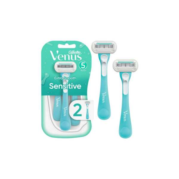 Venus Extra Smooth Sensitive Women's 5 Blade Disposable Razor, 2 count, Blue
