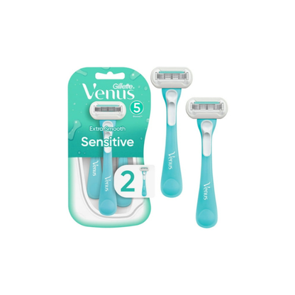 Venus Extra Smooth Sensitive Women's 5 Blade Disposable Razor, 2 count, Blue