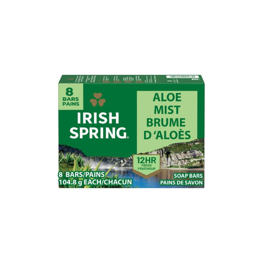 Irish Spring Aloe Mist Deodorant Bar Soap for Men, 12 Hour Fresh Deodorant Soap, 3.7 oz Bar (8 Pack)