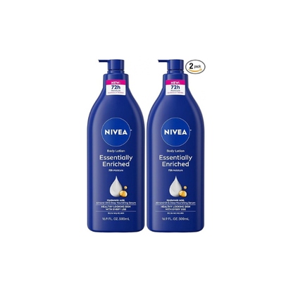 NIVEA Essentially Enriched Body Lotion for Very Dry Skin with Hyaluronic Acid, Almond Oil and Deep Nourishing Serum, 72-Hour Body Moisturizer, 16.9 Fl Oz Pump Bottle (Pack of 2)